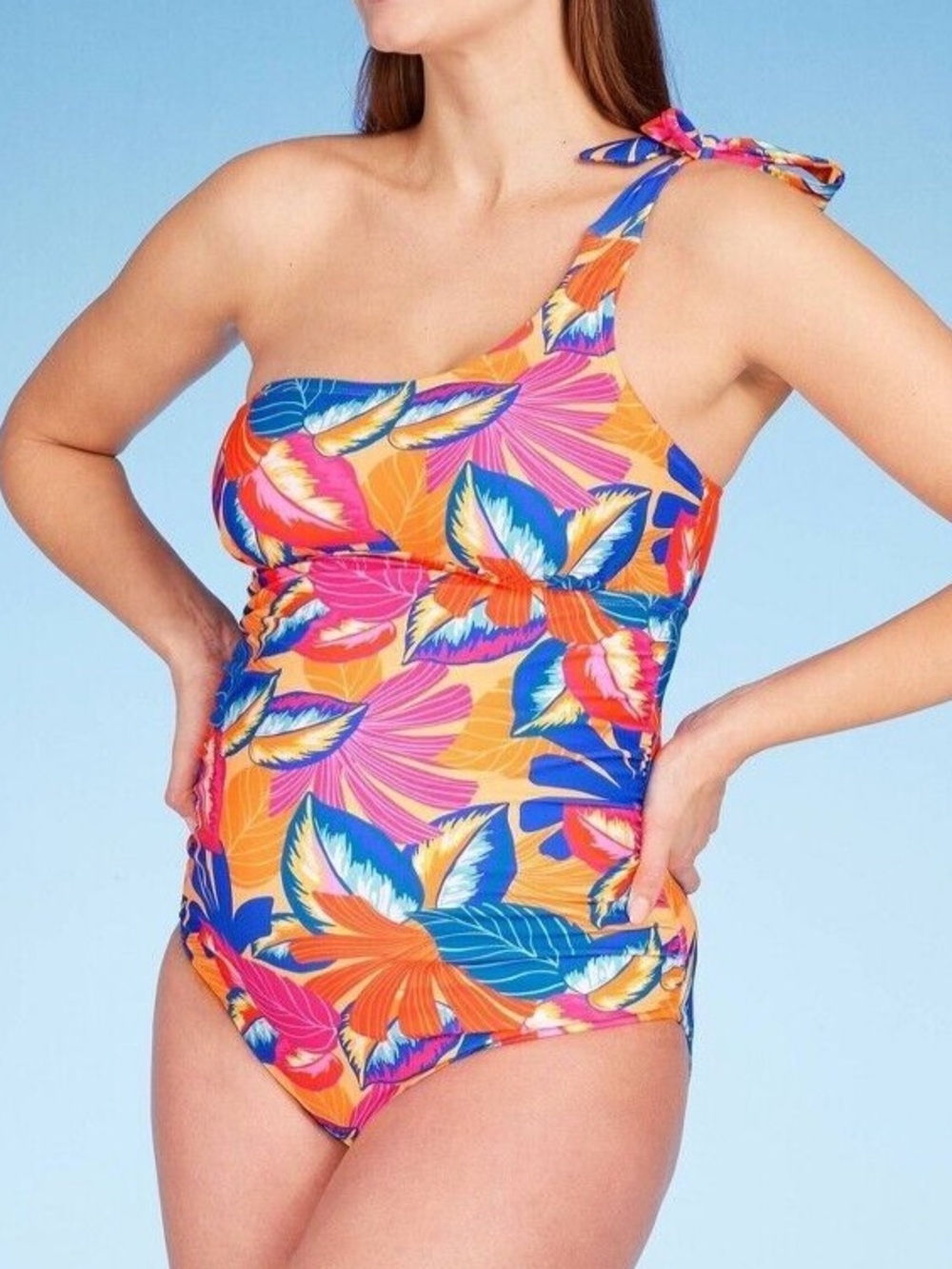 Ingrid & Isabel Asymmetric Tie Shoulder One Piece Maternity Swimsuit MEDIUM NWT